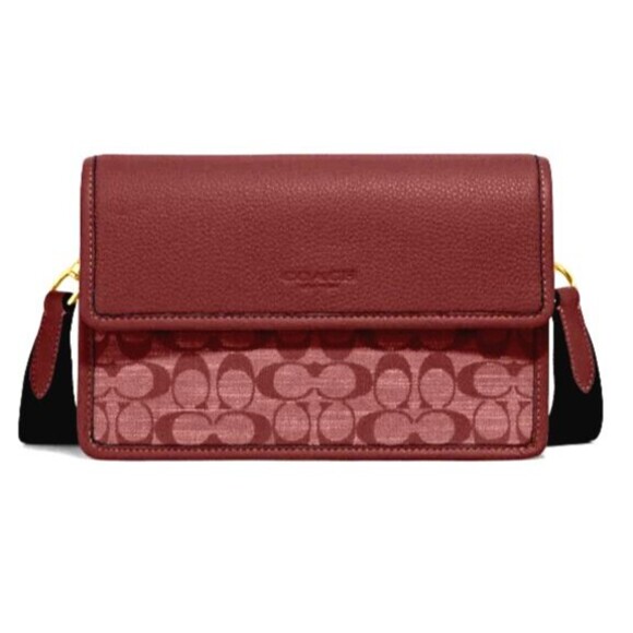 New Coach CH828 Turner Flap Crossbody in Signature Chambray and Leather Wine - Picture 1 of 4